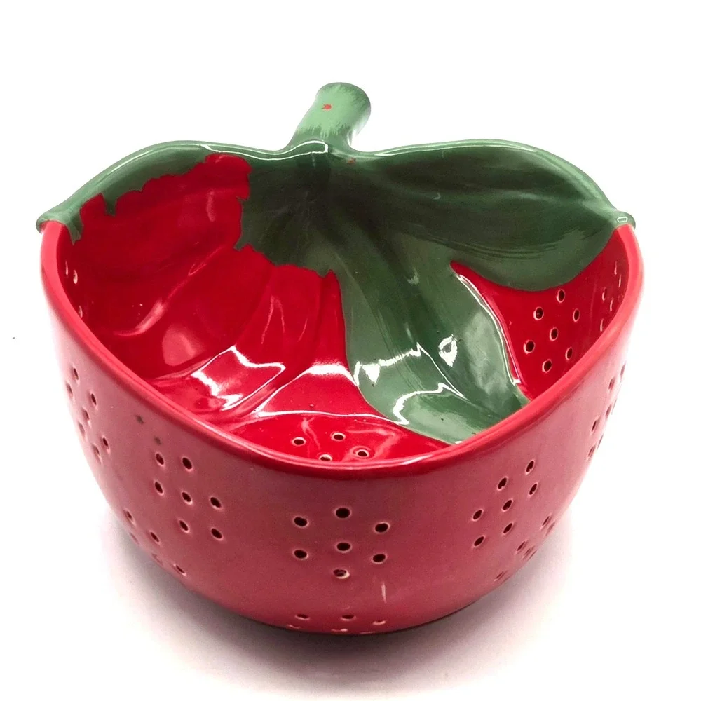 Strawberry Earthenware, Ceramic Colander Berry Bowl Strainer VINTAGE